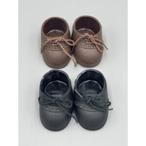 Vintage 1992 Doll Shoes Set Of 2 Brown & Black THT W/ Laces